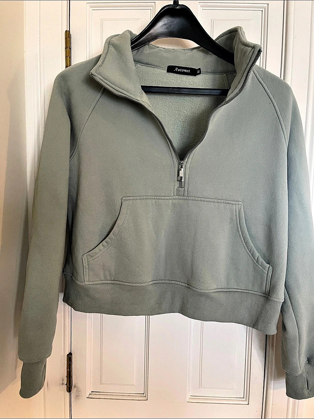 Automet Half Zip Cropped Pullover Fleece Sweatshirt Green Medium